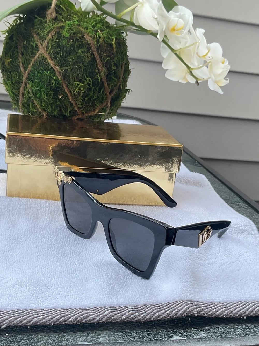 Dolce & Gabbana Black Sunglasses with Gold Filigree Detail